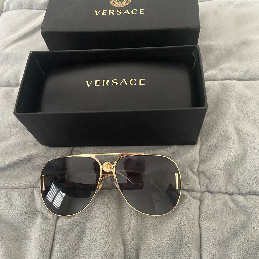 Versace Gold and Black Aviator Sunglasses